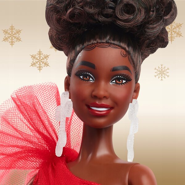 Barbie Signature 2024 mit lockigem Haar und elegantem Weihnachtspartykleid