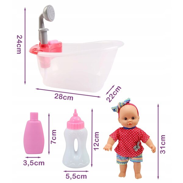 LALKA Laleczka BOBAS 30CM do Karmienia i Mycia Wanna z Prysznicem Leci Woda