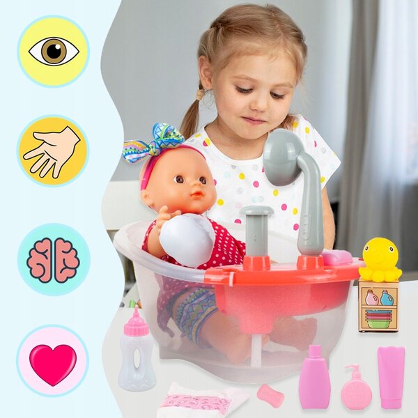 LALKA Laleczka BOBAS 30CM do Karmienia i Mycia Wanna z Prysznicem Leci Woda