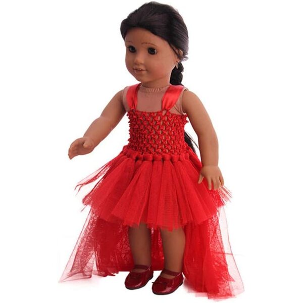 Rotes Organza-Prinzessinnenkleid für 18-Zoll-amerikanische Puppen
