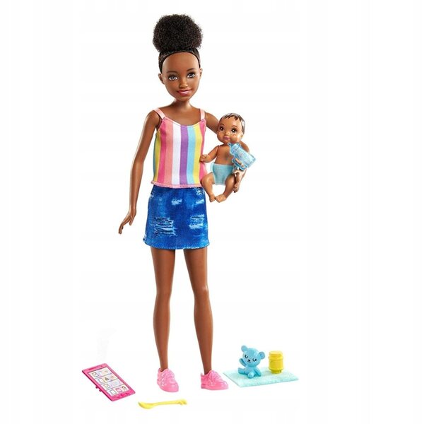 Barbie Opiekunka mit Kind und Zubehör für Pflege und Fantasiespiel
