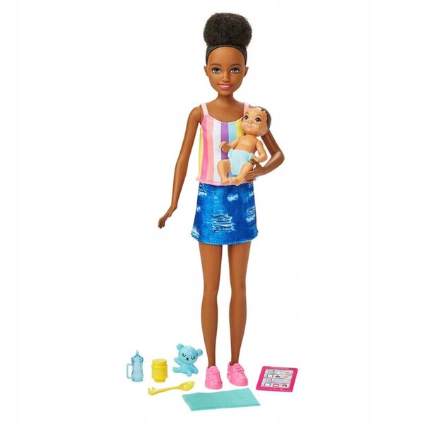 Barbie Opiekunka mit Kind und Zubehör für Pflege und Fantasiespiel