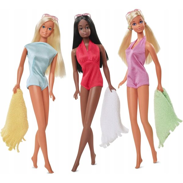 Barbie Malibu California Set mit 3 Sammelpuppen mit Originalzubehör, 29 cm