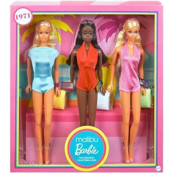 Barbie Malibu California Set mit 3 Sammelpuppen mit Originalzubehör, 29 cm