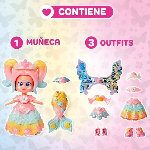 Kookyloos Meramid Rainbow - bambola 3in1 con abiti e accessori intercambiabili
