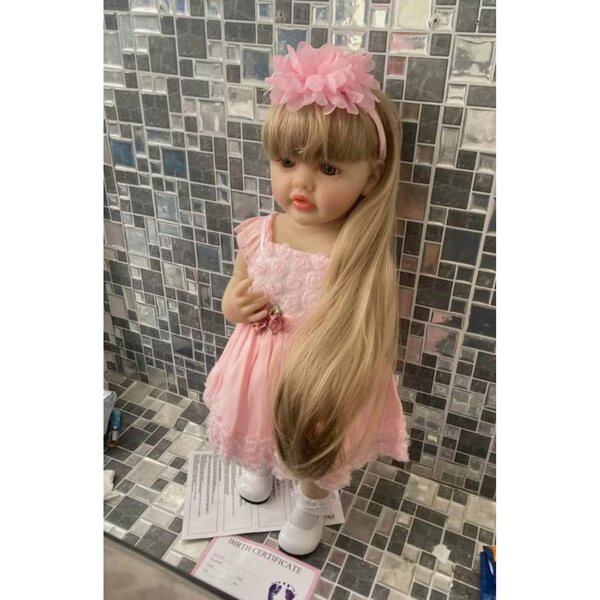 Bambola Reborn 55 cm con lunghi capelli biondi, bambola realistica e grande