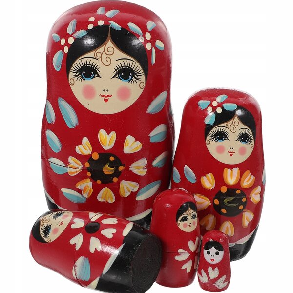 Set 5 bambole matrioska russe in legno dipinte a mano per bambini