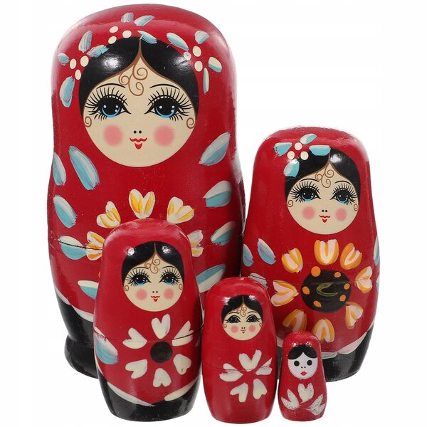 Set 5 bambole matrioska russe in legno dipinte a mano per bambini