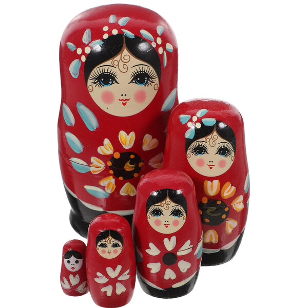 Set 5 bambole matrioska russe in legno dipinte a mano per bambini