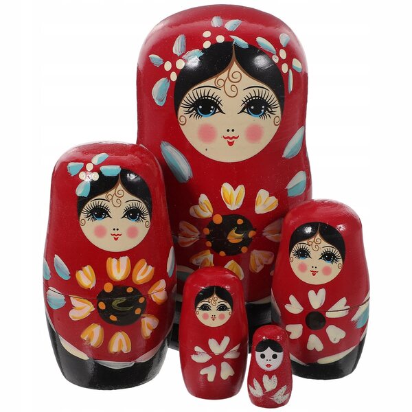 Set 5 bambole matrioska russe in legno dipinte a mano per bambini