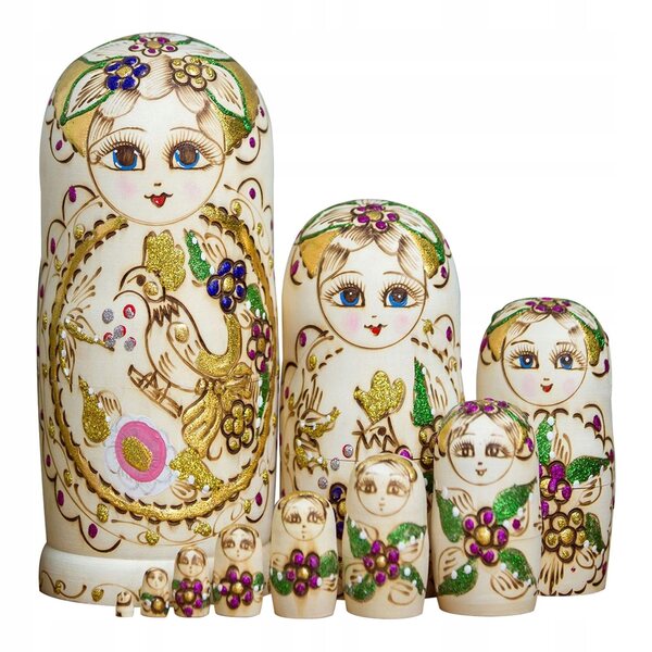 Set 10 Rosyjskich Laleczek Matrioszka in Legno, Dipinte a Mano, Decorazione Tradizionale