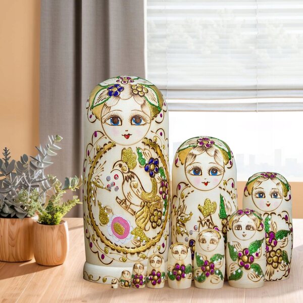 Set 10 Rosyjskich Laleczek Matrioszka in Legno, Dipinte a Mano, Decorazione Tradizionale