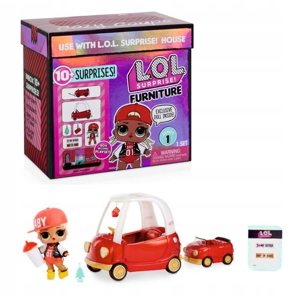 LOL Surprise-Möbelpuppe mit Cosy-Coupé-Auto und Originalzubehör