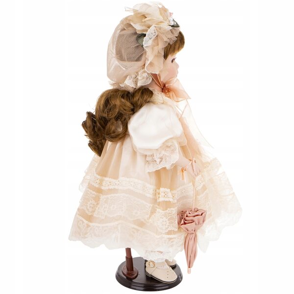 Bambola decorativa in porcellana da collezione di 49 cm con vestito e cappello