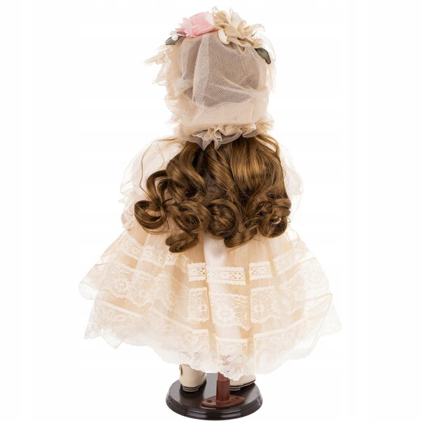 Bambola decorativa in porcellana da collezione di 49 cm con vestito e cappello