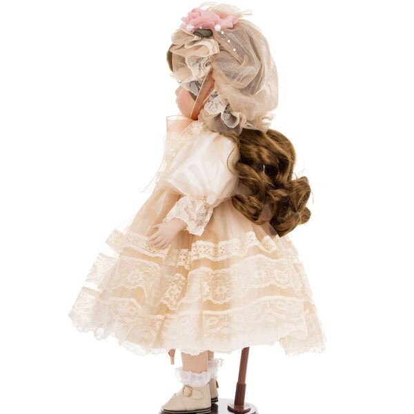 Bambola decorativa in porcellana da collezione di 49 cm con vestito e cappello