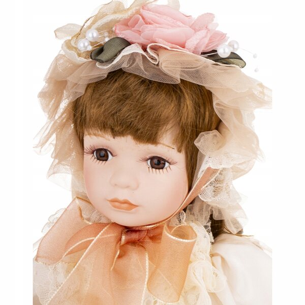 Bambola decorativa in porcellana da collezione di 49 cm con vestito e cappello