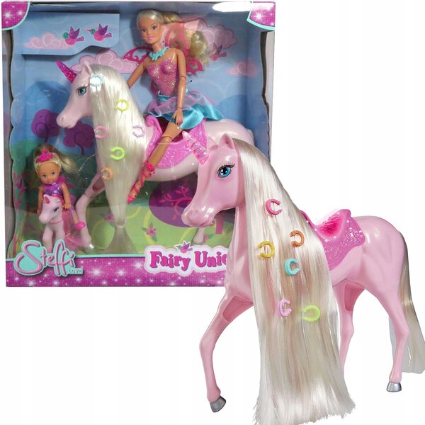 Bambola Steffi ed Evi con fate e un unicorno luminoso Simba