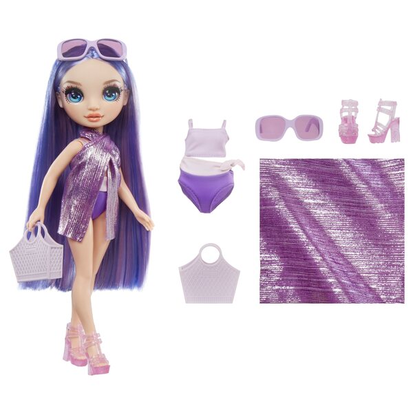 Rainbow High Violet Willow в червен бански костюм - гъвкава модна кукла и аксесоари