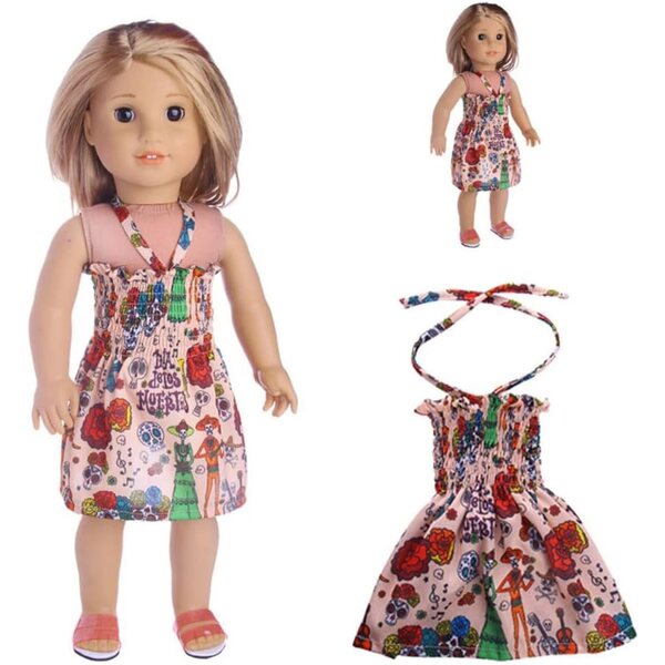 Sommerkleid für 18-Zoll-Puppen mit Blumenrock und Odulu-Skelett