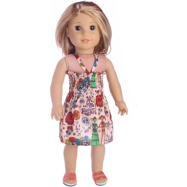 Sommerkleid für 18-Zoll-Puppen mit Blumenrock und Odulu-Skelett