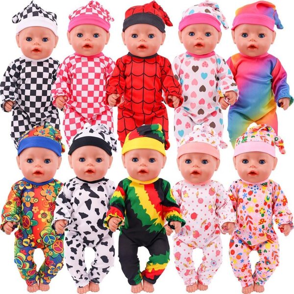 18 Zoll amerikanische Puppenkleidung – Pyjama und Schlafmütze, 2 Stück