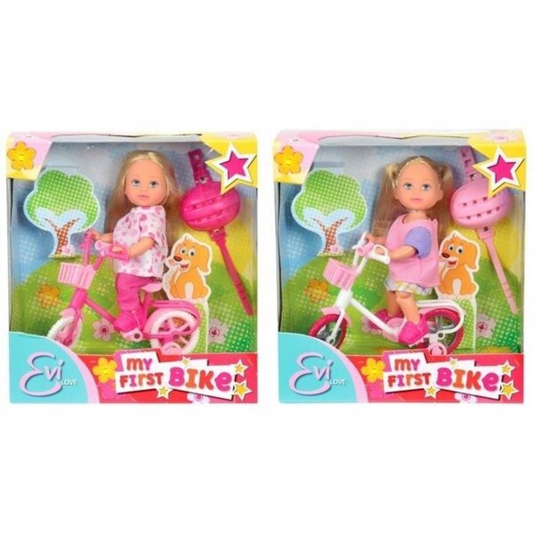 Bambola Evi su bicicletta con caschetto e accessori per bambini 3+ anni