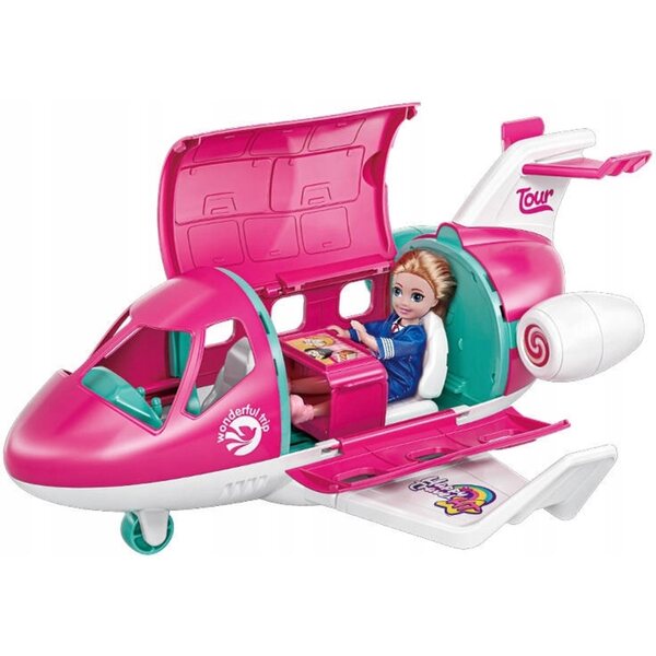 Eine Puppe mit Flugzeug, Hund und Zubehör – ein Spielzeug für Kinder ab 3 Jahren