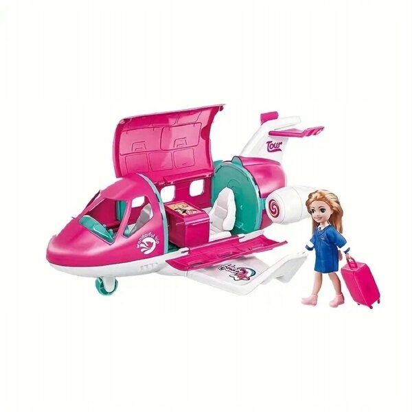 Eine Puppe mit Flugzeug, Hund und Zubehör – ein Spielzeug für Kinder ab 3 Jahren