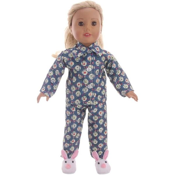 18-Zoll-Puppenkleidung – 2-teiliges Set aus bedrucktem Pyjama, Hemd und Hose
