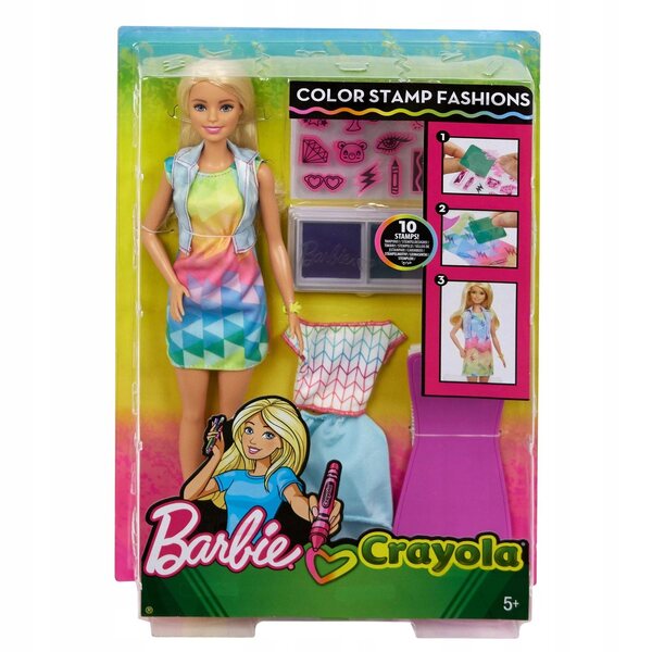 Barbie Crayola mit bunten Kleidern und Stempeln – Mattel FRP05 für Kinder ab 5 Jahren