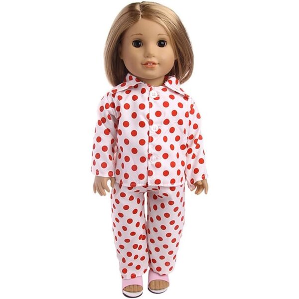 Amerikanische Puppenkleidung 18 Zoll – 2-teiliges Set mit gepunktetem Pyjama und Nachthemd