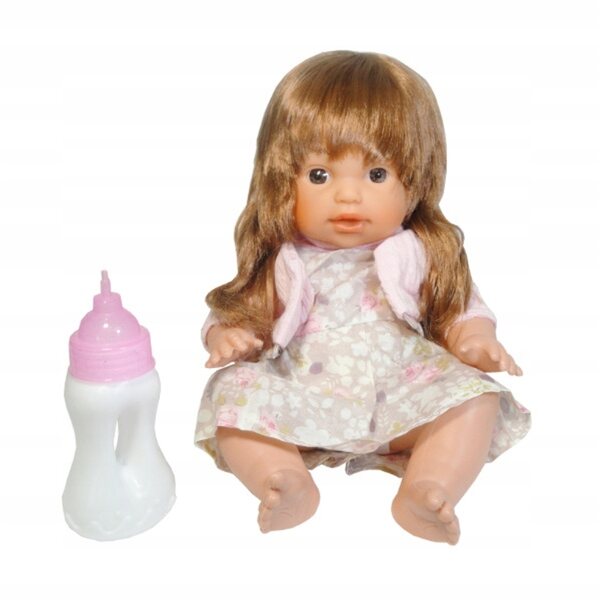 Bambola neonato con suoni e capelli lunghi in abito floreale per bambini 3+