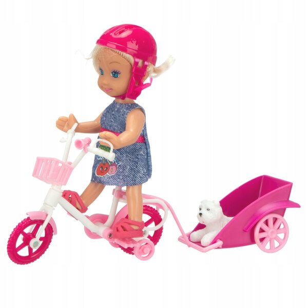 Poppenspeelgoedset met fiets, aanhanger en hond voor kinderen vanaf 3 jaar