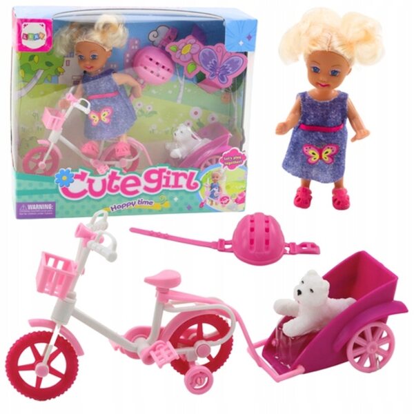 Poppenspeelgoedset met fiets, aanhanger en hond voor kinderen vanaf 3 jaar