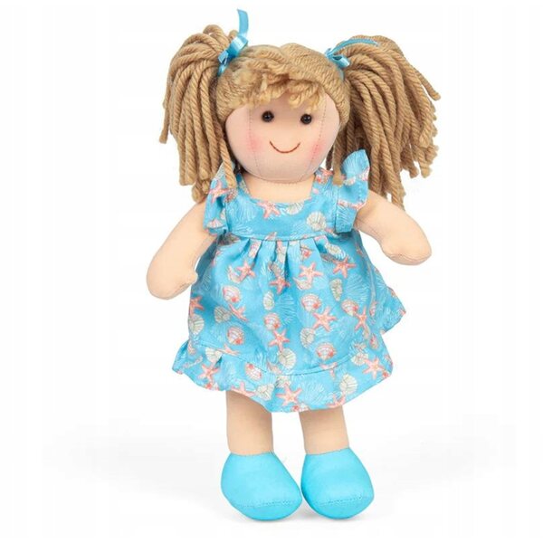 Marysia bambola di pezza, 28 cm, peluche morbida con vestito blu
