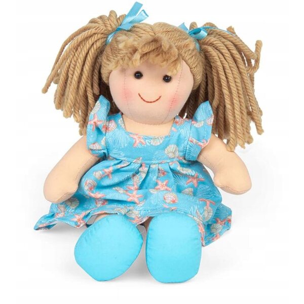 Marysia bambola di pezza, 28 cm, peluche morbida con vestito blu