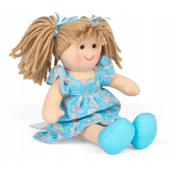 Marysia bambola di pezza, 28 cm, peluche morbida con vestito blu
