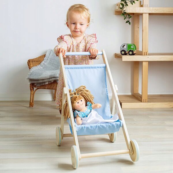 Marysia bambola di pezza, 28 cm, peluche morbida con vestito blu
