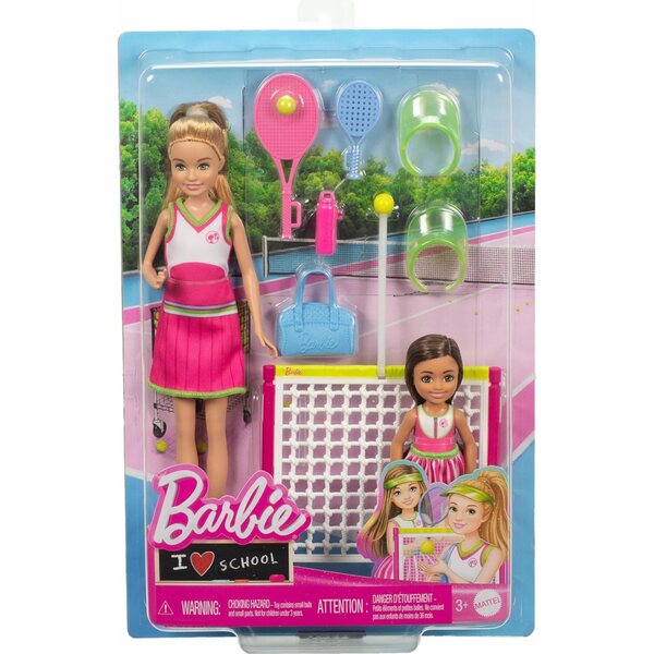 LALKA BARBIE NAUKA GRY W TENISA zestaw z dwoma lalkami Stacie i Chelsea