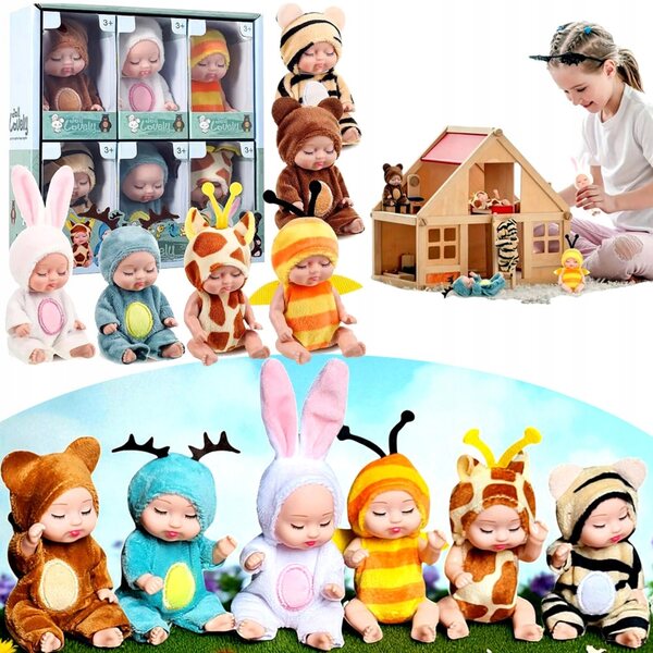 Set 6 mini bambole con costumi di animali per bambine da 3 anni in su