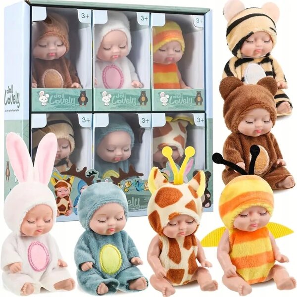 Set 6 mini bambole con costumi di animali per bambine da 3 anni in su