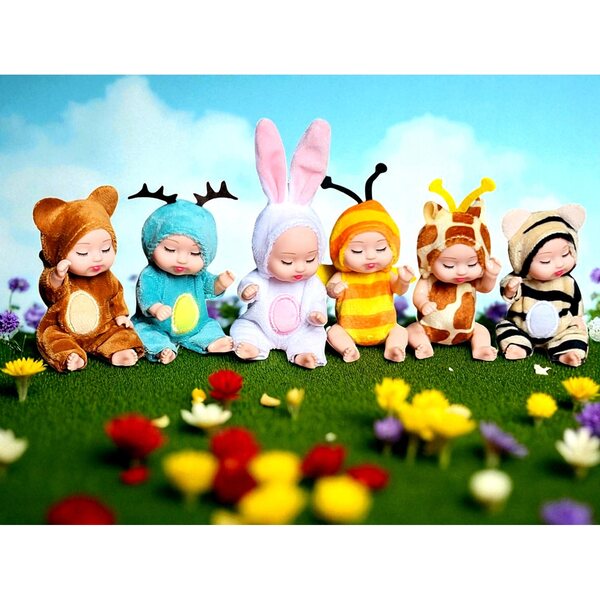 Set 6 mini bambole con costumi di animali per bambine da 3 anni in su