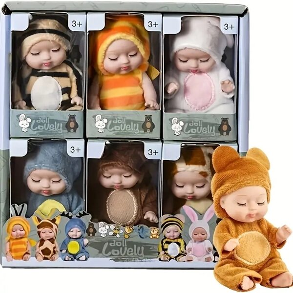 Set 6 mini bambole con costumi di animali per bambine da 3 anni in su