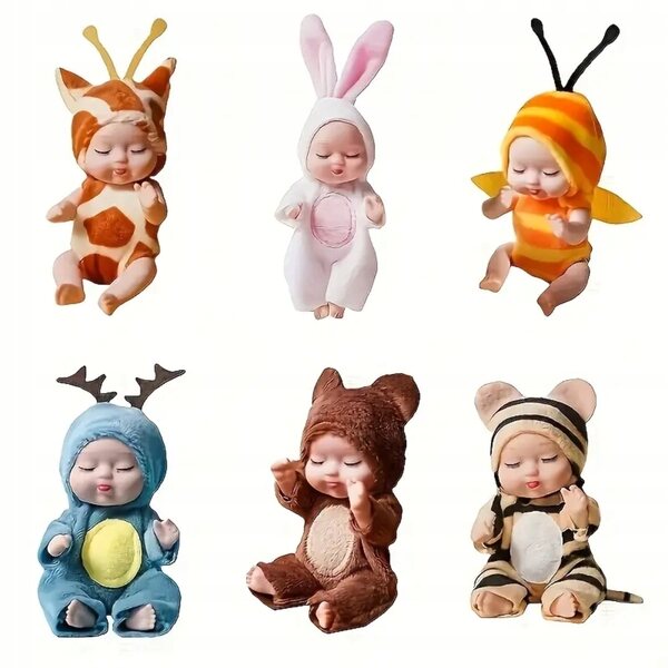 Set 6 mini bambole con costumi di animali per bambine da 3 anni in su