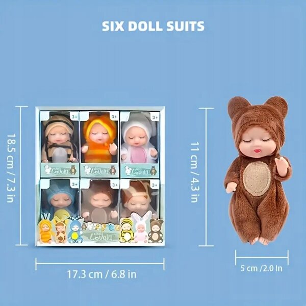 Set 6 mini bambole con costumi di animali per bambine da 3 anni in su