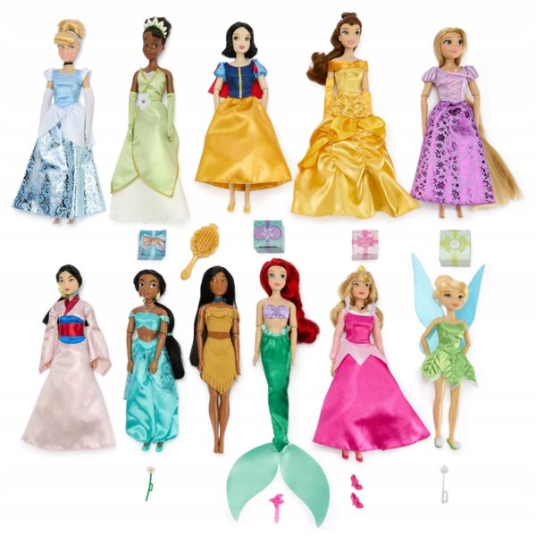Set 11 bambole principesse Disney, Rosaspina Jasmine Biancaneve e Moana 29 cm