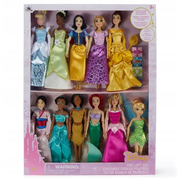 Set 11 bambole principesse Disney, Rosaspina Jasmine Biancaneve e Moana 29 cm