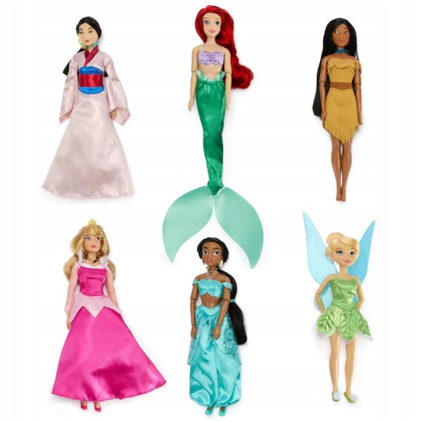 Set 11 bambole principesse Disney, Rosaspina Jasmine Biancaneve e Moana 29 cm