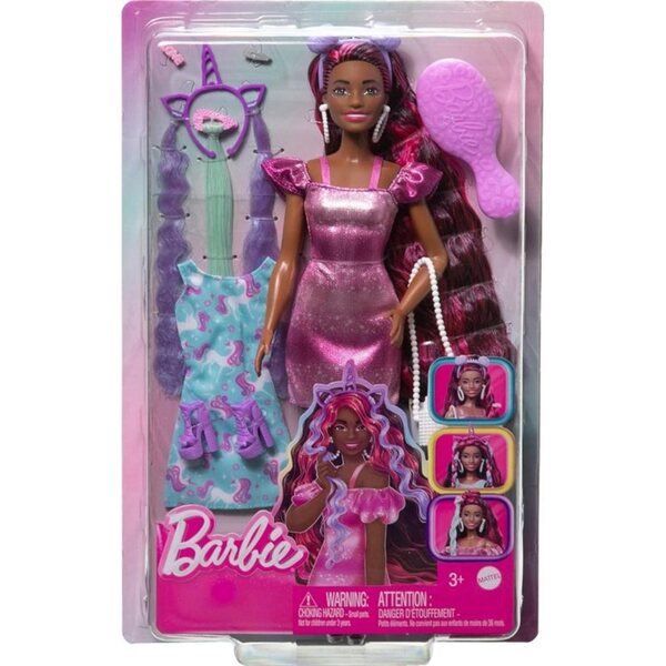Barbie Hair Fun Puppe 35 cm mit lila Kleid und Accessoires